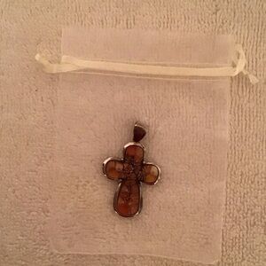 Silver and Brown Cross Pendant Necklace